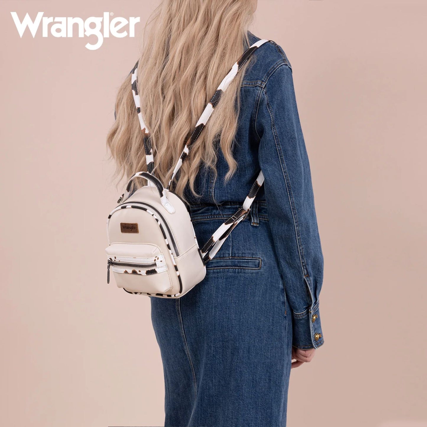 Wrangler Western Cowgirl Cow Print Mini Backpack With Coin Pouch Turquoise Tan