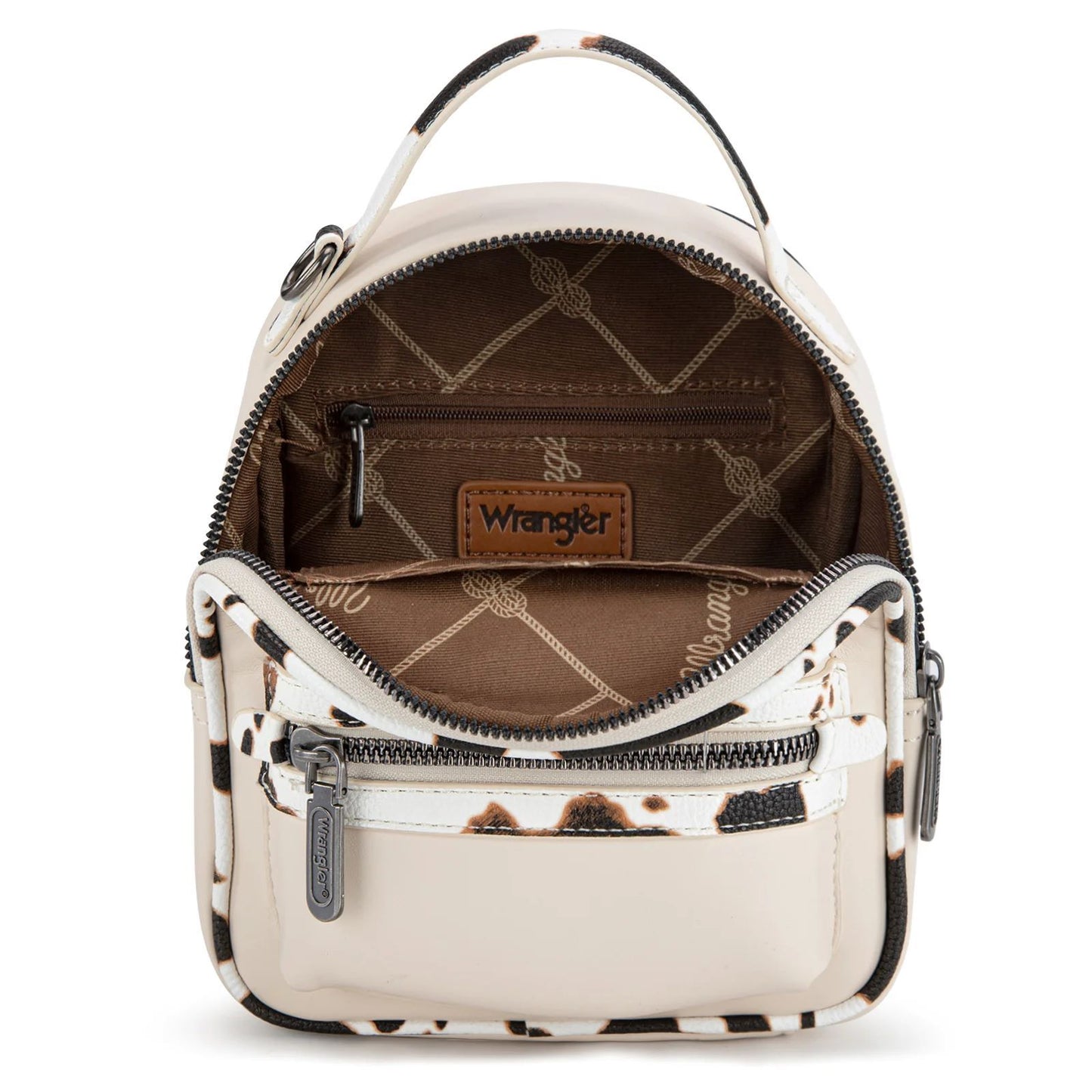 Wrangler Western Cowgirl Cow Print Mini Backpack With Coin Pouch Turquoise Tan