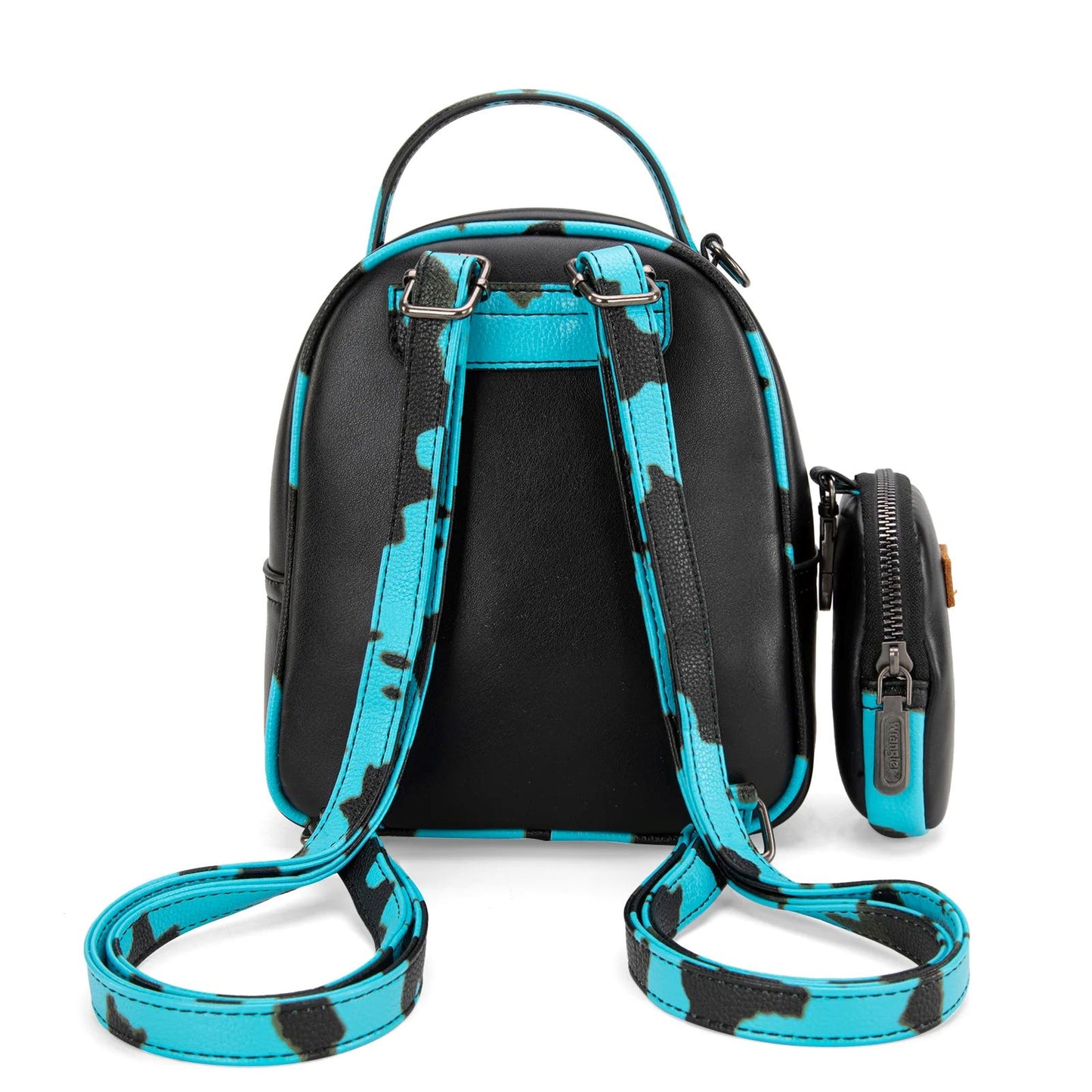 Wrangler Western Cowgirl Cow Print Mini Backpack With Coin Pouch Turquoise