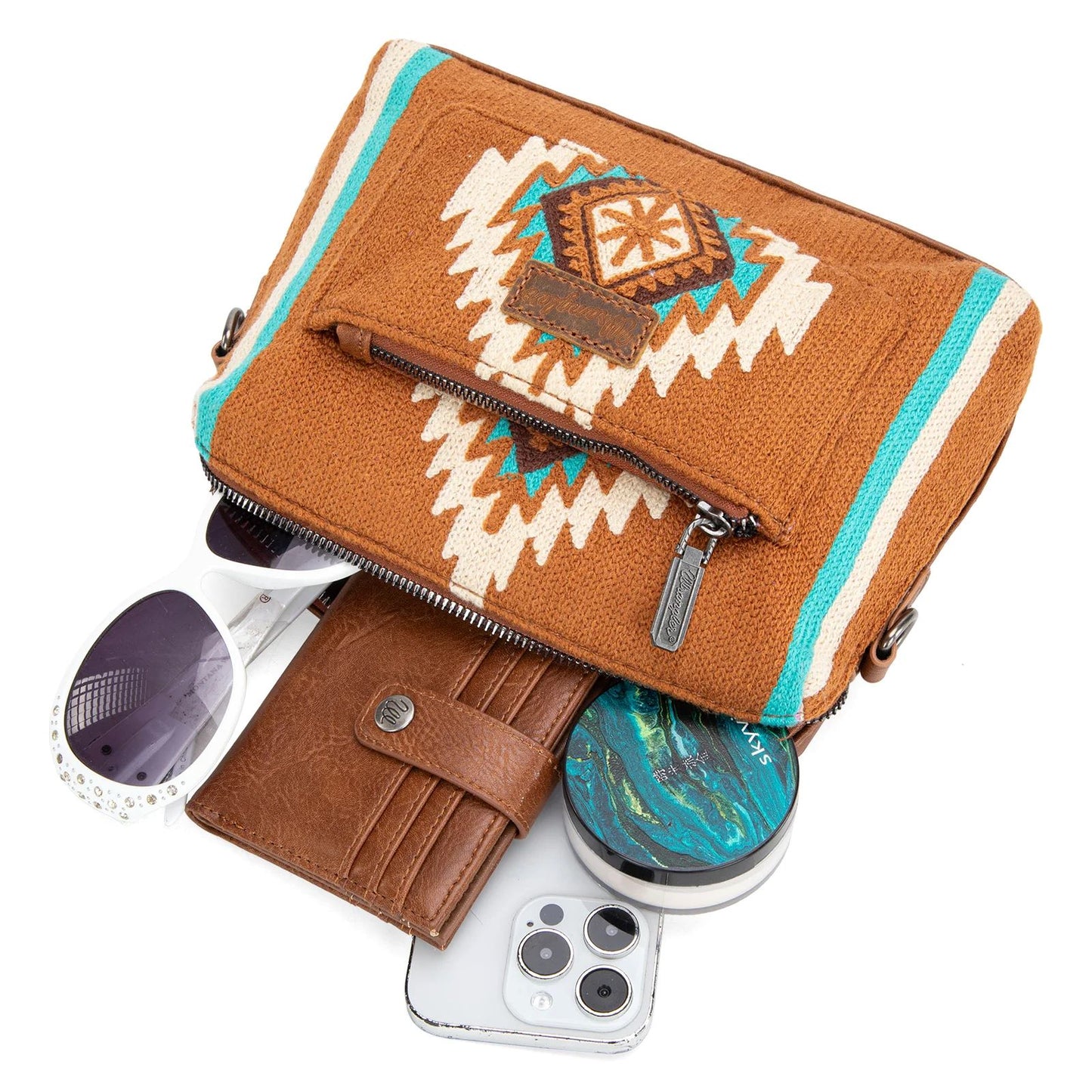 Wrangler Southwestern Knitted Crossbody Bag Brown WG174-1832BR-2