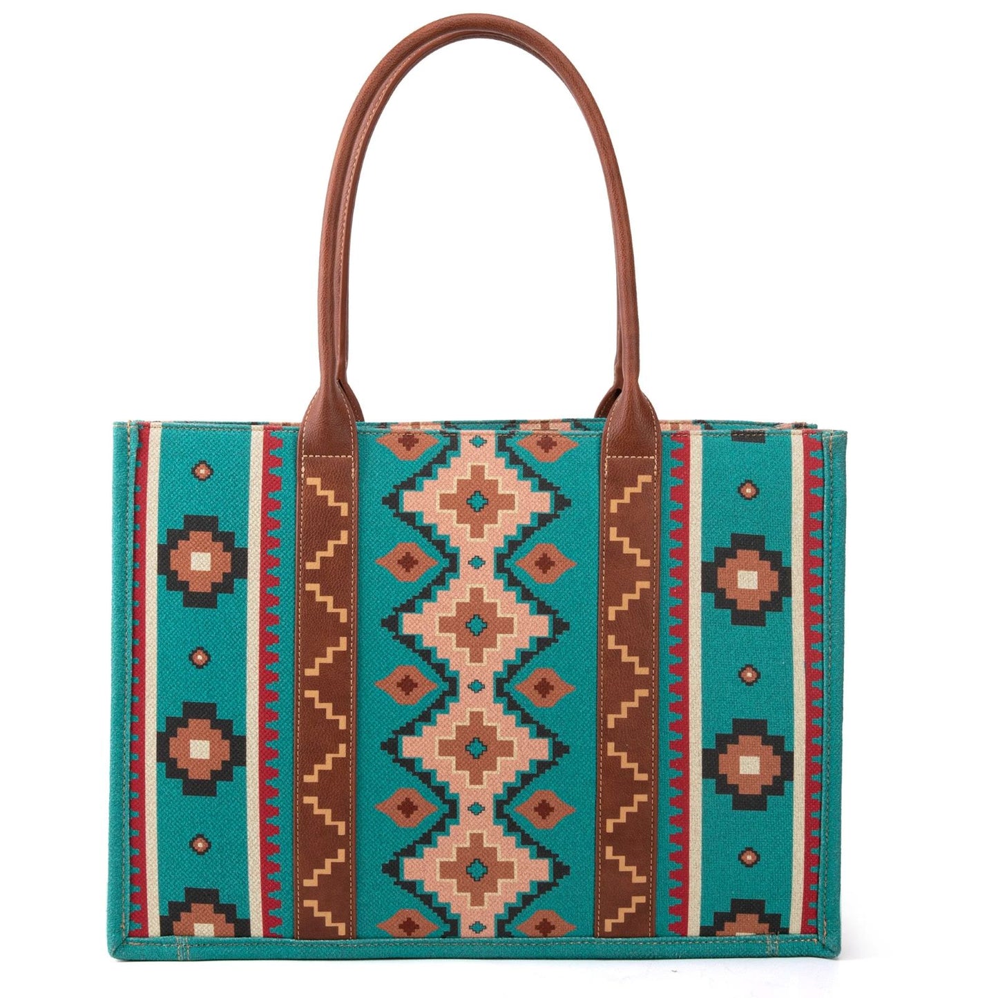 Wrangler Southwestern Pattern Dual Sided Print Canvas Tote Turquoise