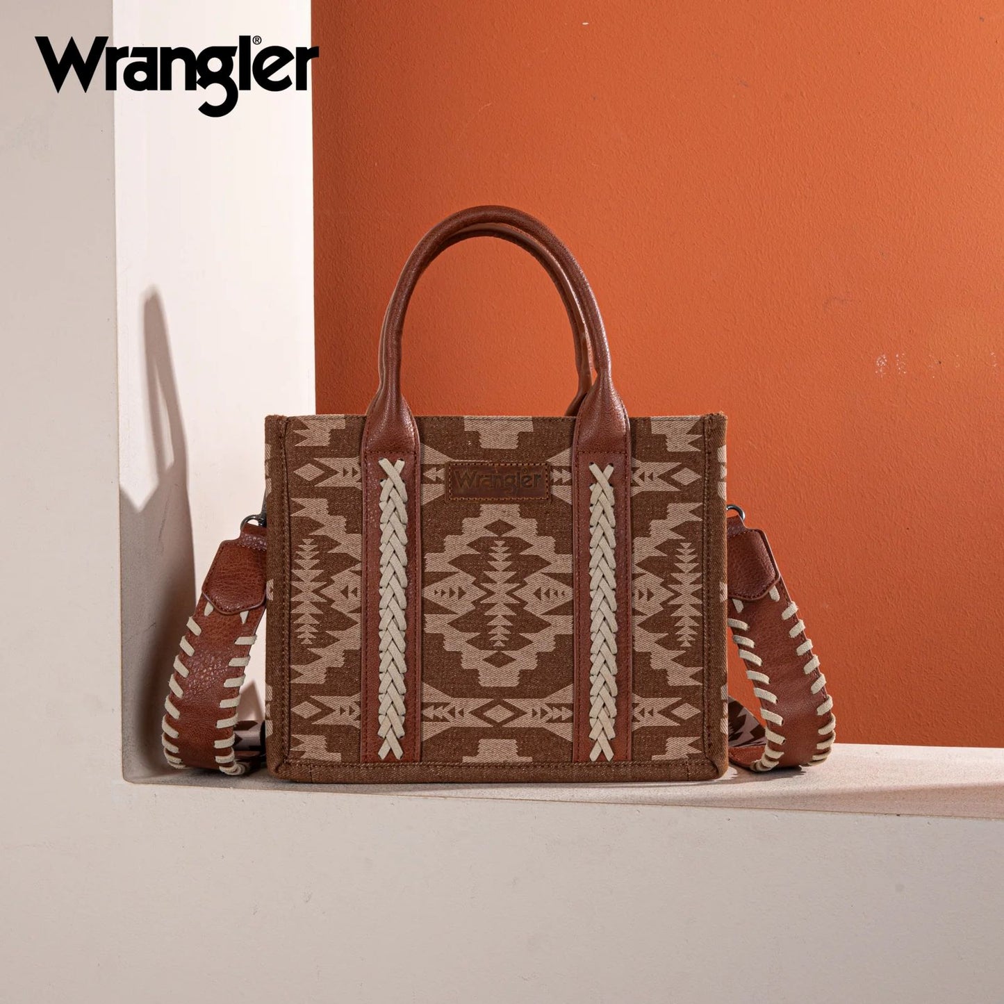 Wrangler Ladies Southwestern Print Small Canvas Tote Crossbody Brown WG2212-8120BR-3
