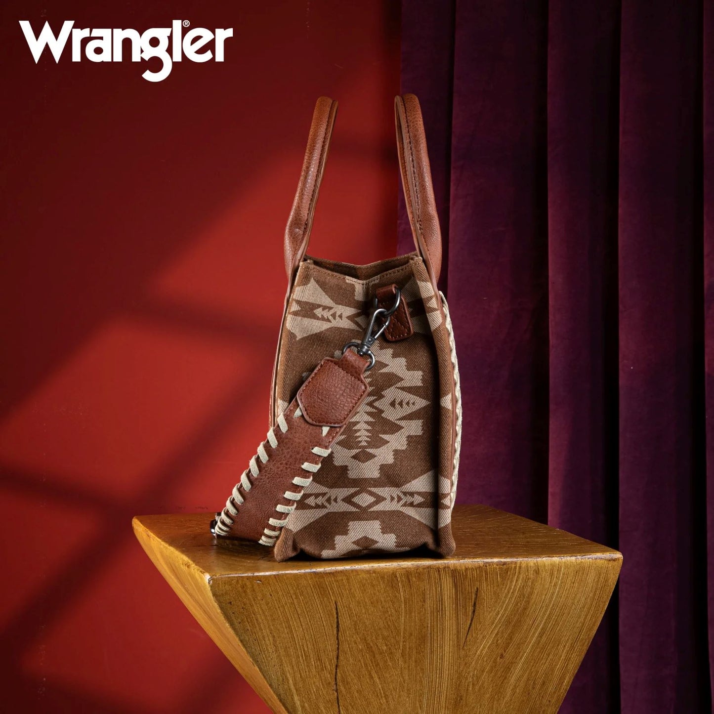 Wrangler Ladies Southwestern Print Small Canvas Tote Crossbody Brown WG2212-8120BR-4