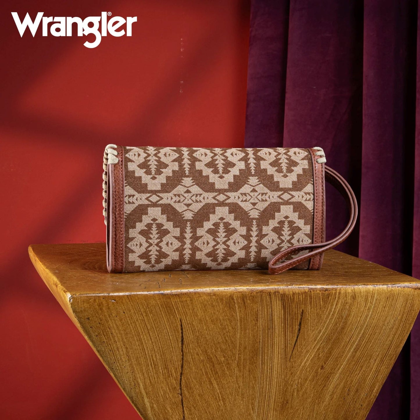 Wrangler Ladies Southwestern Aztec Print Wallet Shoulder Bag Brown WG2212-W012BR-1