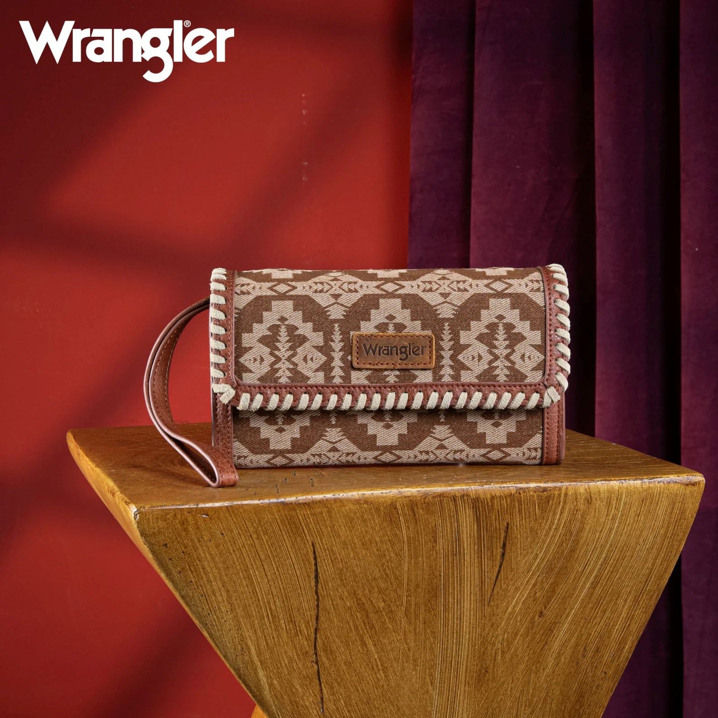 Wrangler Ladies Southwestern Aztec Print Wallet Shoulder Bag Brown WG2212-W012BR-3