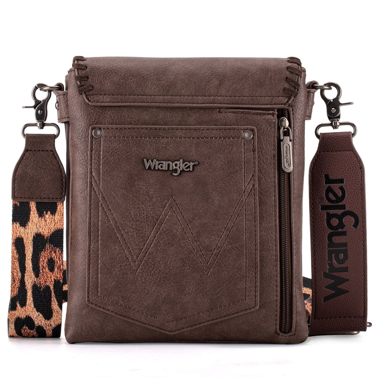 Wrangler Whipstitch Leopard Print Concealed Carry Western Crossbody Coffee