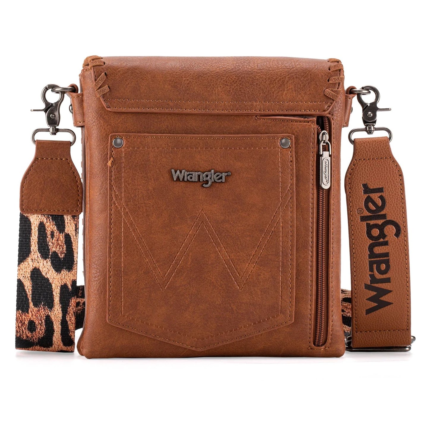 Wrangler Whipstitch Leopard Print Concealed Carry Western Crossbody Dark Brown