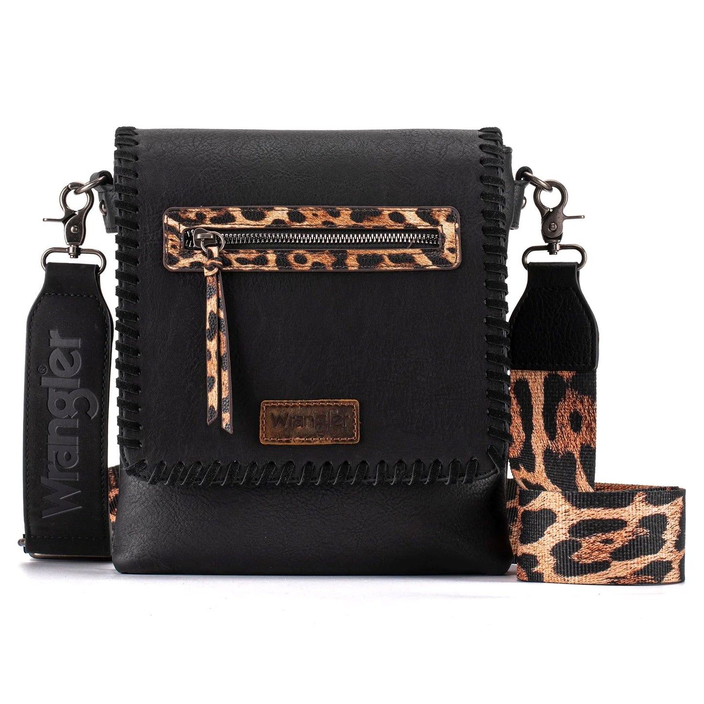Wrangler Whipstitch Leopard Print Concealed Carry Western Crossbody Black