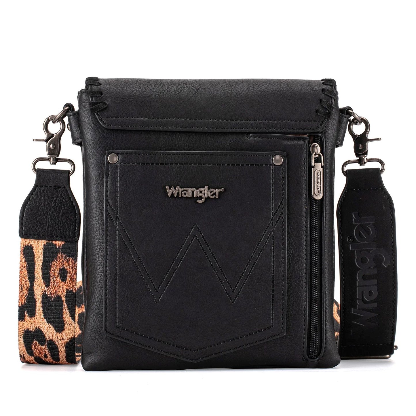 Wrangler Whipstitch Leopard Print Concealed Carry Western Crossbody Black
