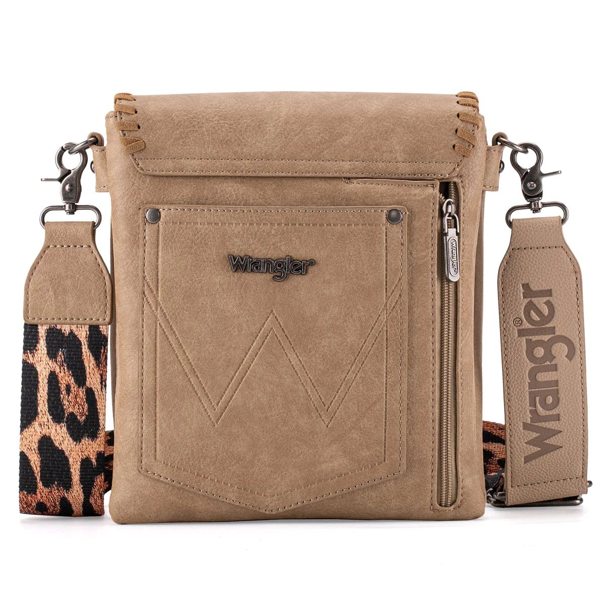 Wrangler Whipstitch Leopard Print Concealed Carry Western Crossbody Khaki