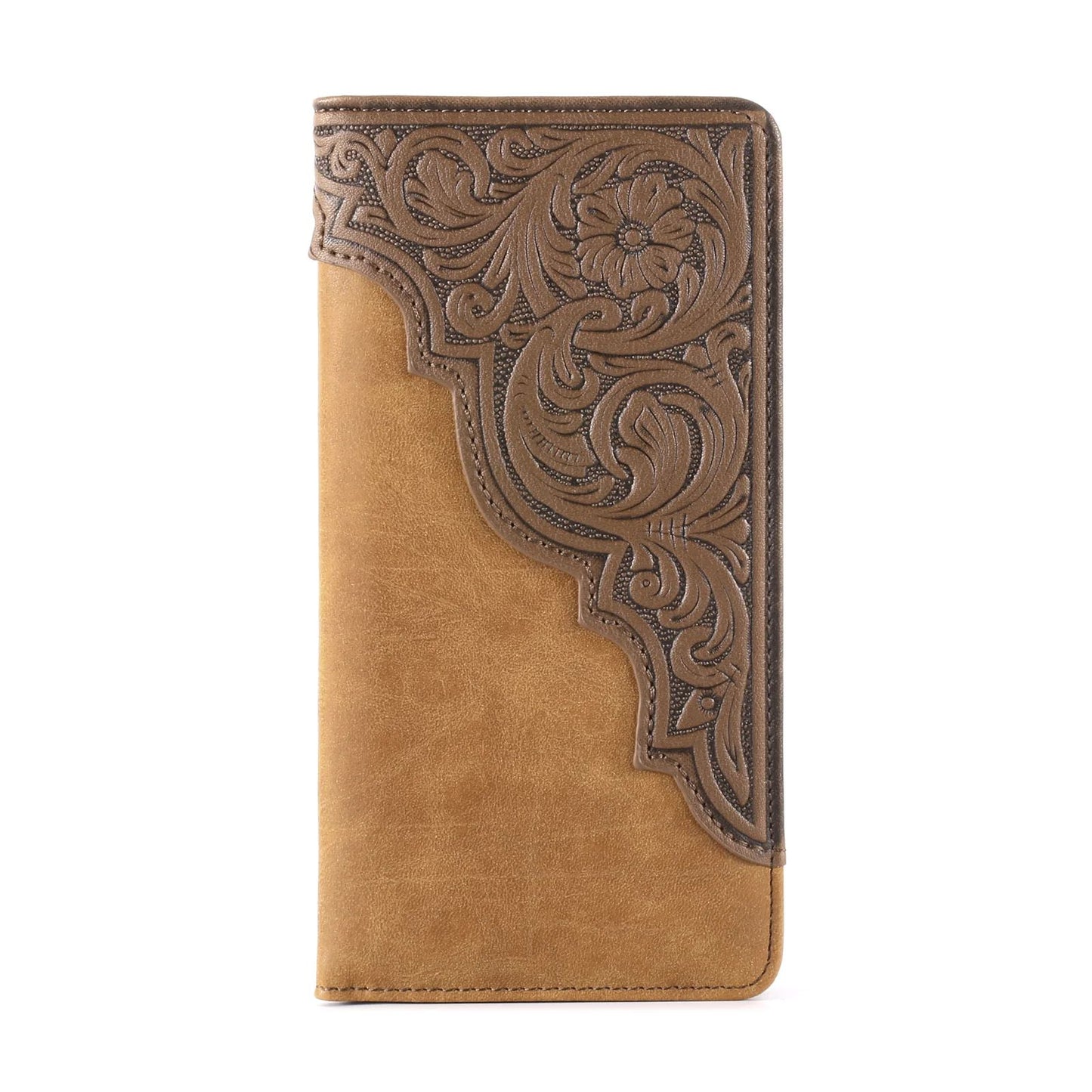 Floral Tooling Western Cowboy Men's Long Wallet Tan