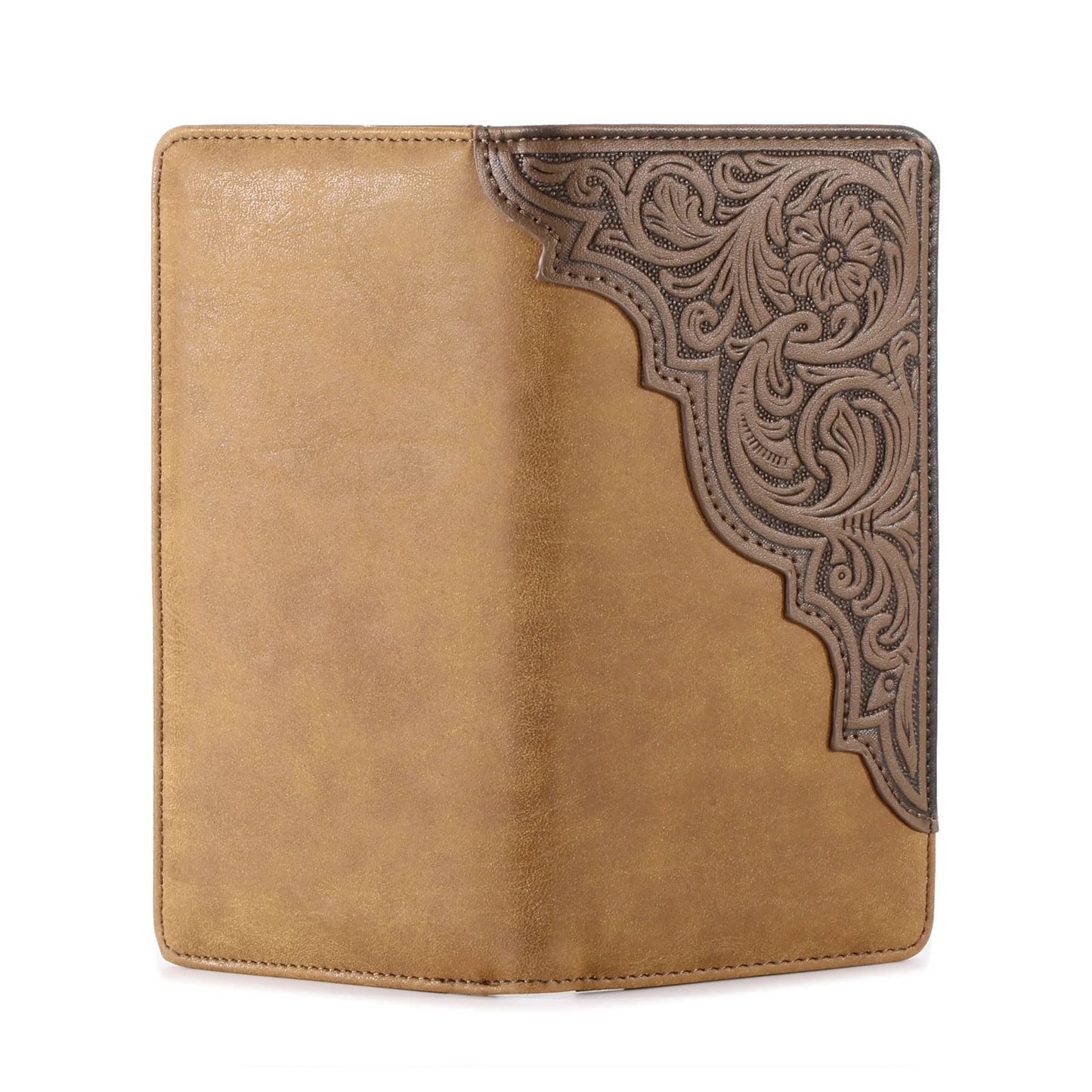 Floral Tooling Western Cowboy Men's Long Wallet Tan
