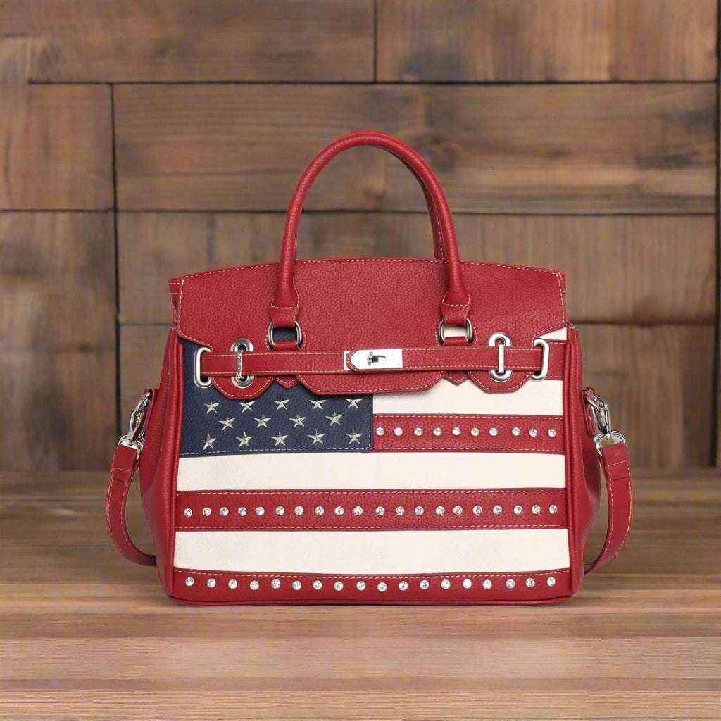 Montana West American Flag Patriotic Satchel Bag US Flag Red