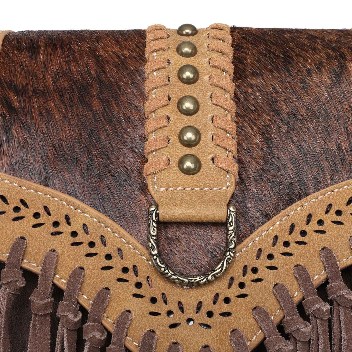 Wrangler By Montana West Hair On -Hide Purse Fringe Western Crossbody BagWG10-8360 CF-9