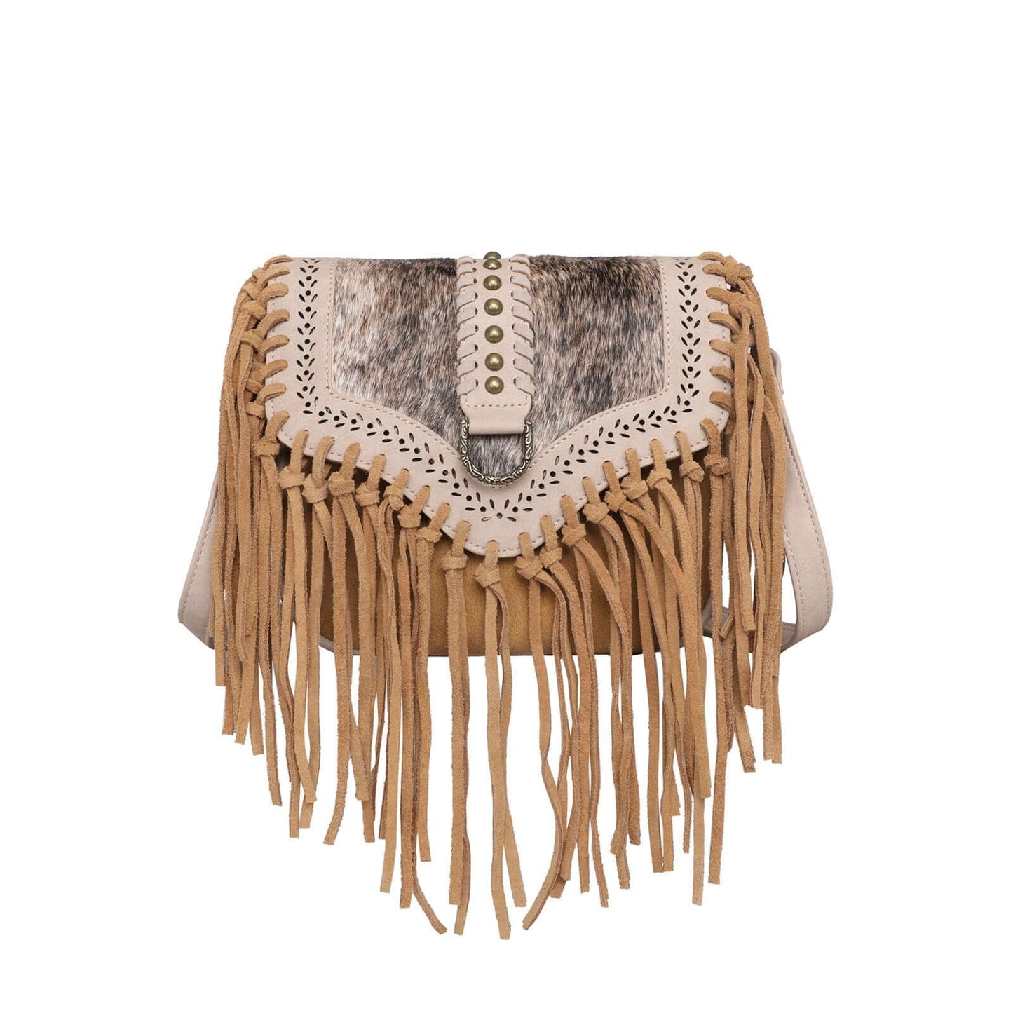 Wrangler By Montana West Hair On Hide Purse Fringe Western Crossbody Bag-WG10-8360 BR