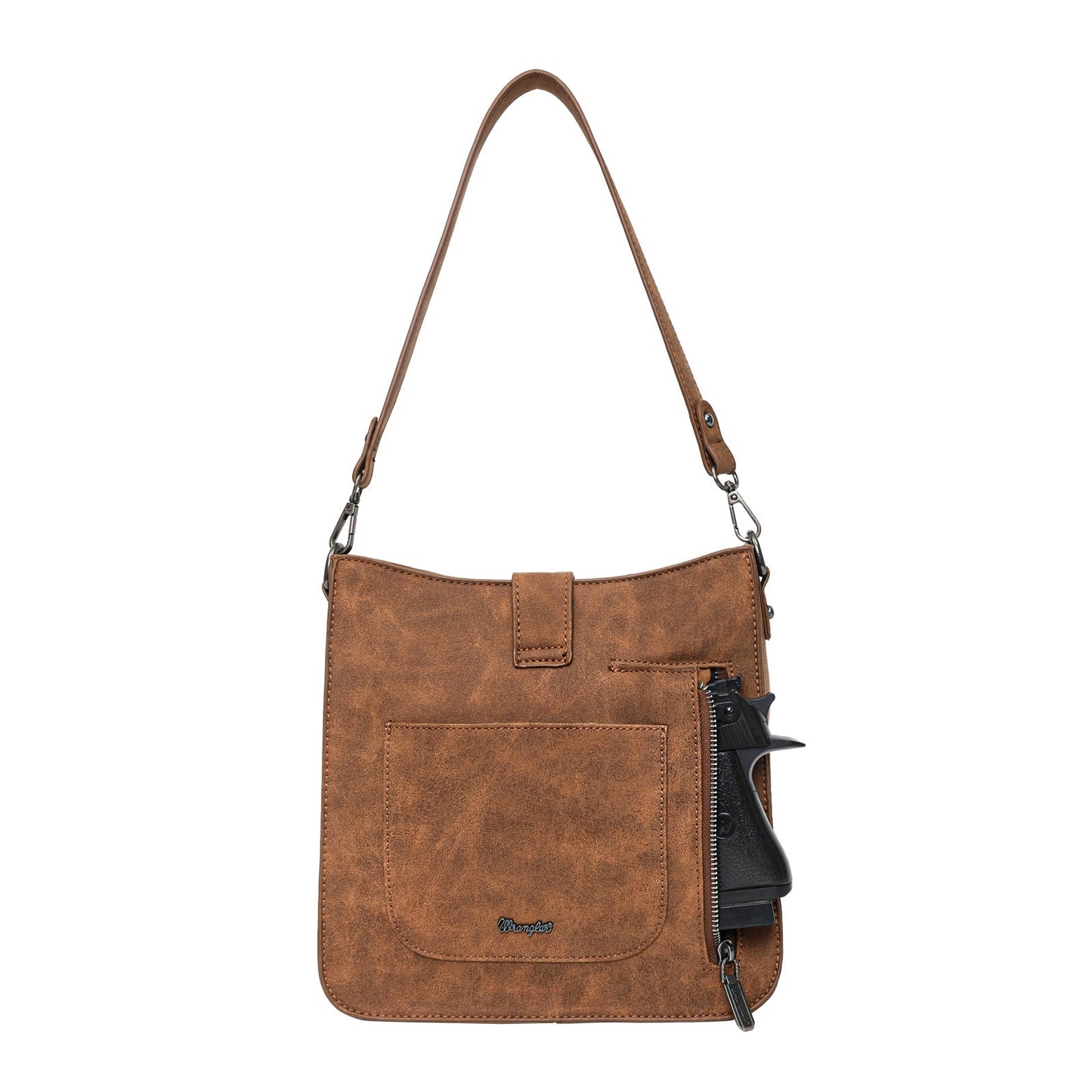 Wrangler Hair-on Hide Concealed Carry Hobo Bag Western Crossbody Bag Brown-WG35G9360BR02