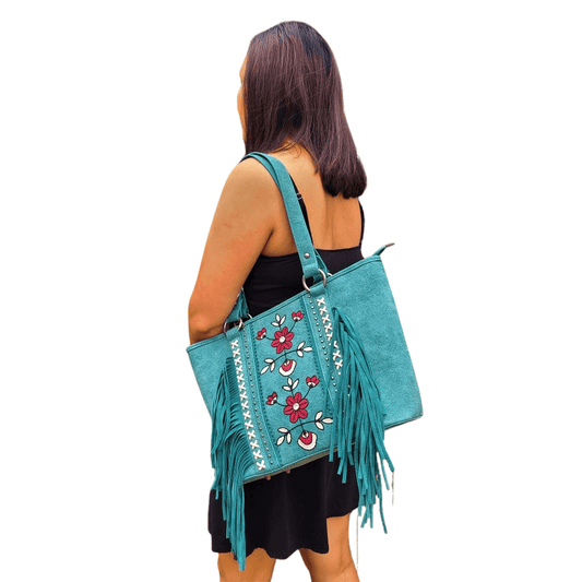 Wrangler Embroidered Floral Fringe Concealed Carry Purse Pick Color-WG01-8317 TQ