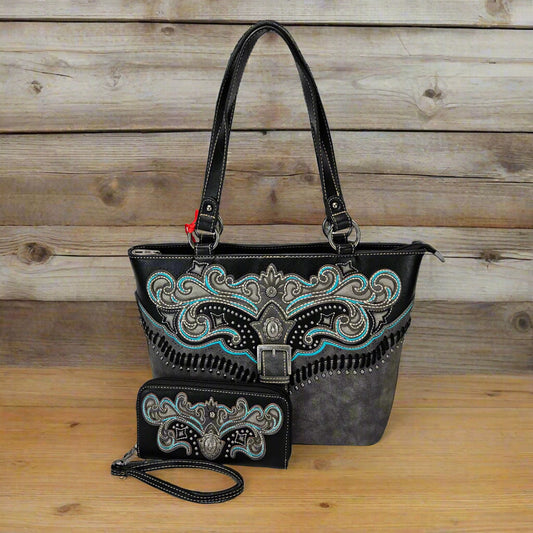 Montana-West-American-Bling-Concealed-Carry-Buckle-Purse-Matching-Wallet-Black-AB-G7604WBK