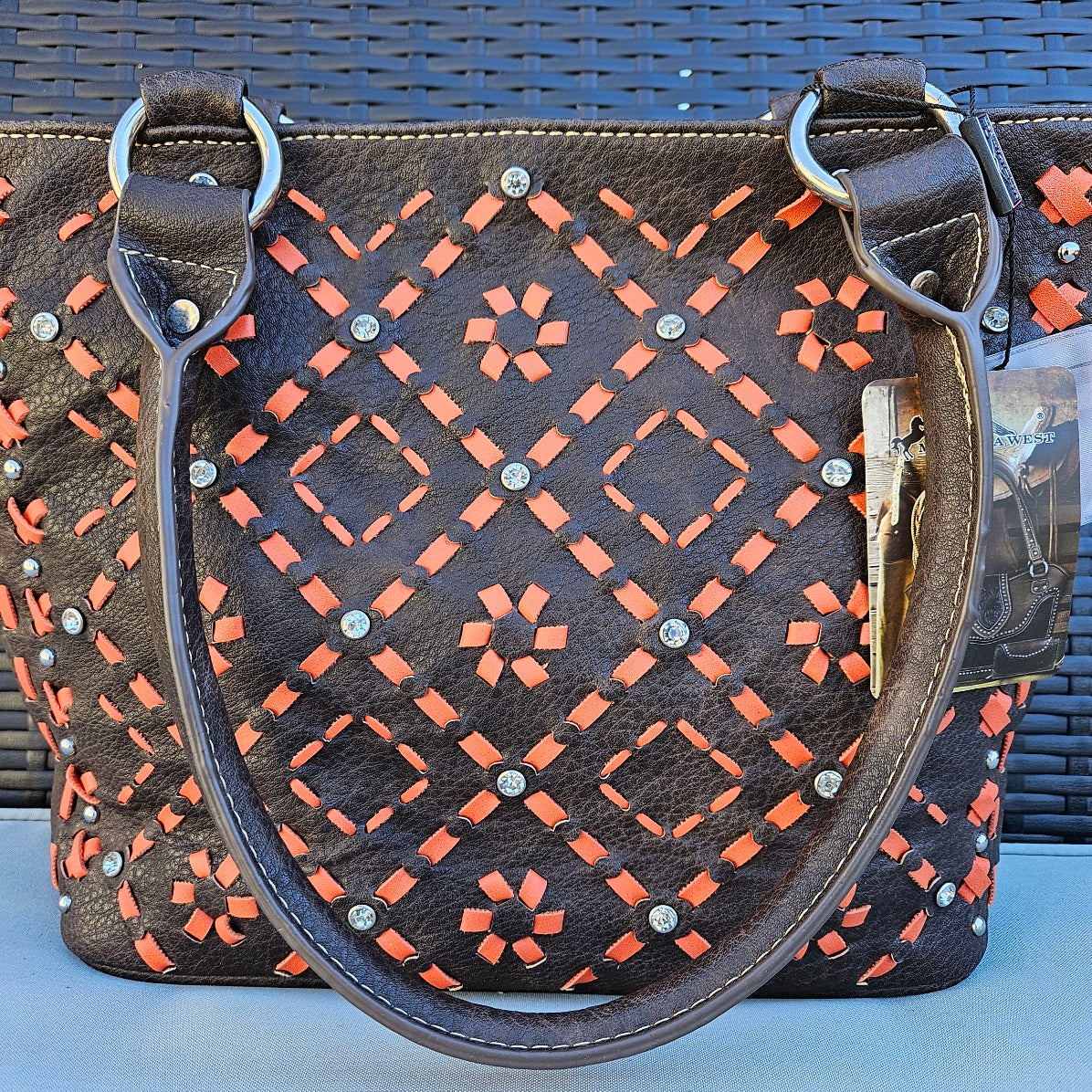 Montana West Aztec Western Purse Rhinestone Qilted Bling Bling Handbag Coffee
