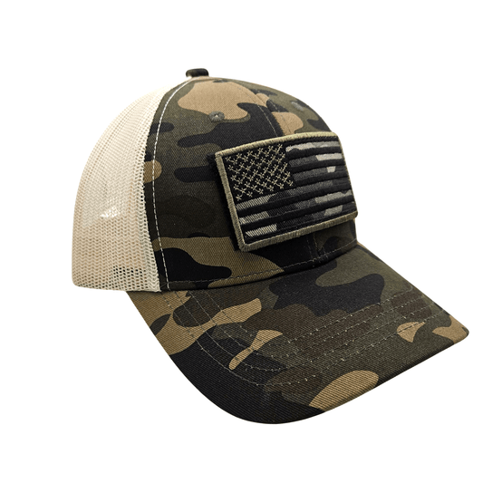 GAC Stop Embroidered US Flag Velcro Patriotic American Army Camo Cap