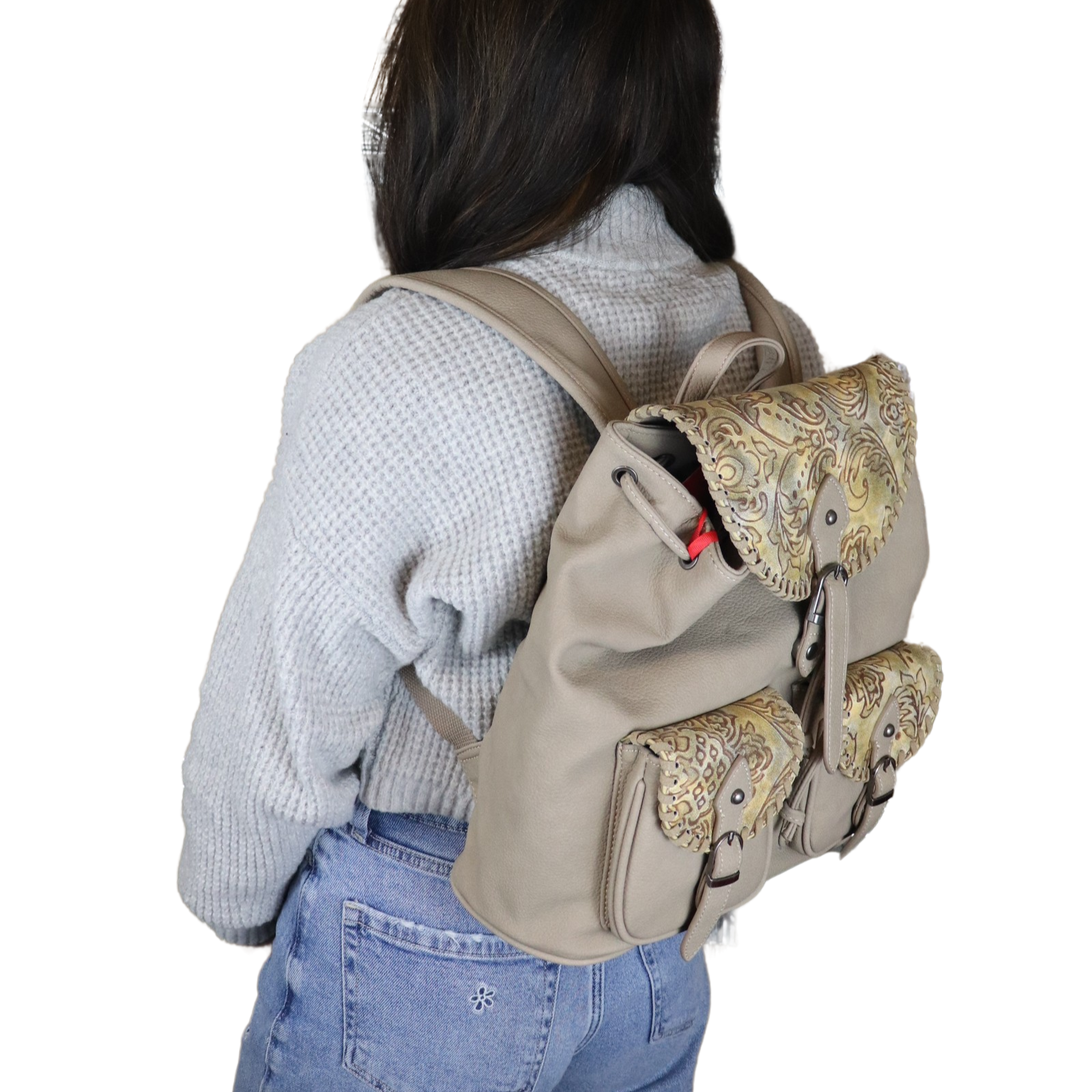 American Bling Concealed Carry Embroidery Floral Backpack & Wallet Khaki AB-7612WKH