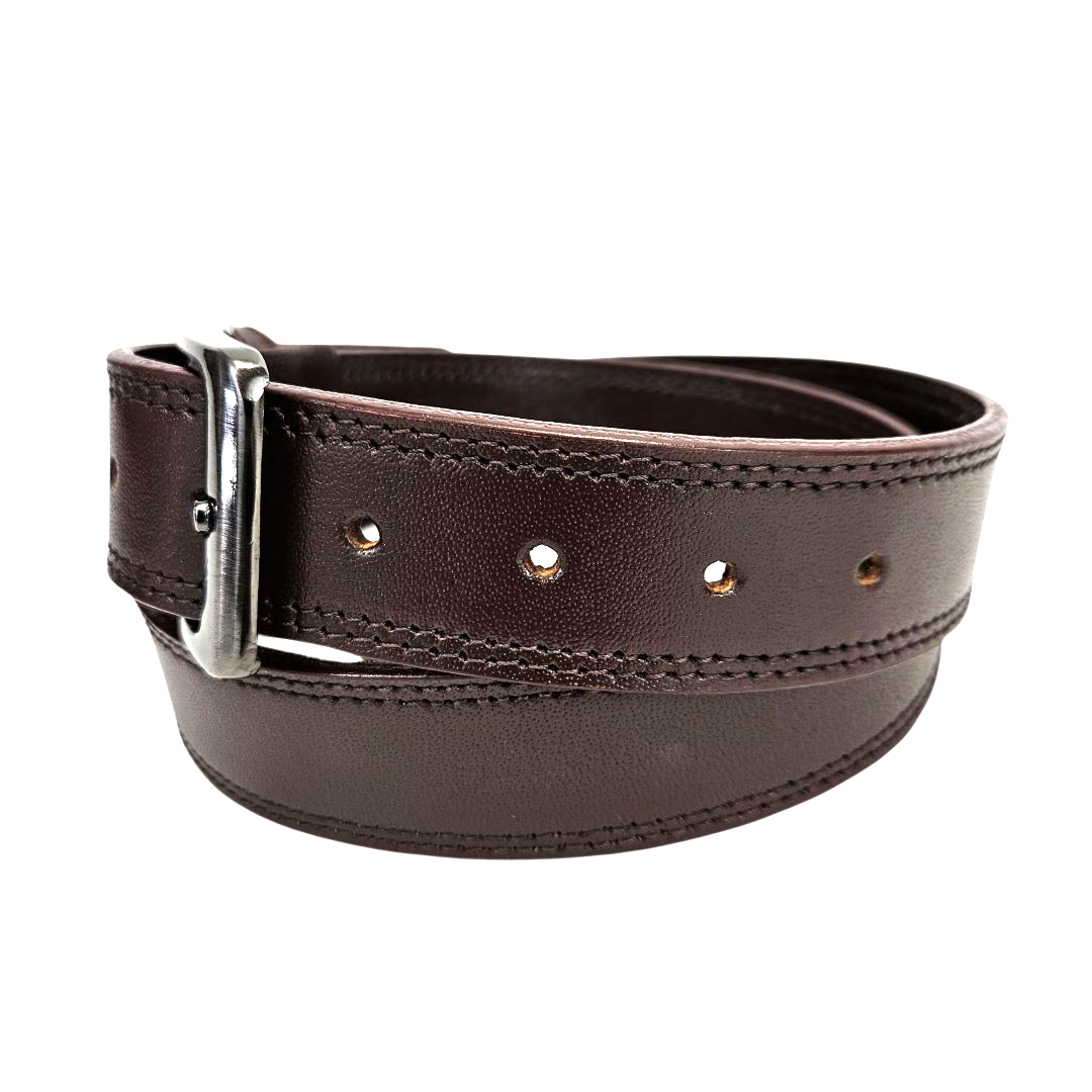 GAC STOP Full Grain Leather Belt Stitched Leather Men's Belt Brown GS-B001-BR-3