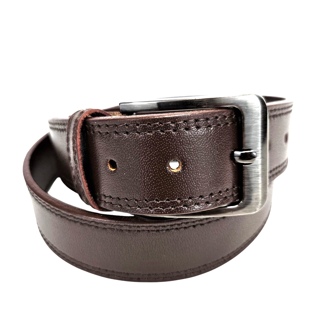 GAC STOP Full Grain Leather Belt Stitched Leather Men's Belt Brown GS-B001-BR