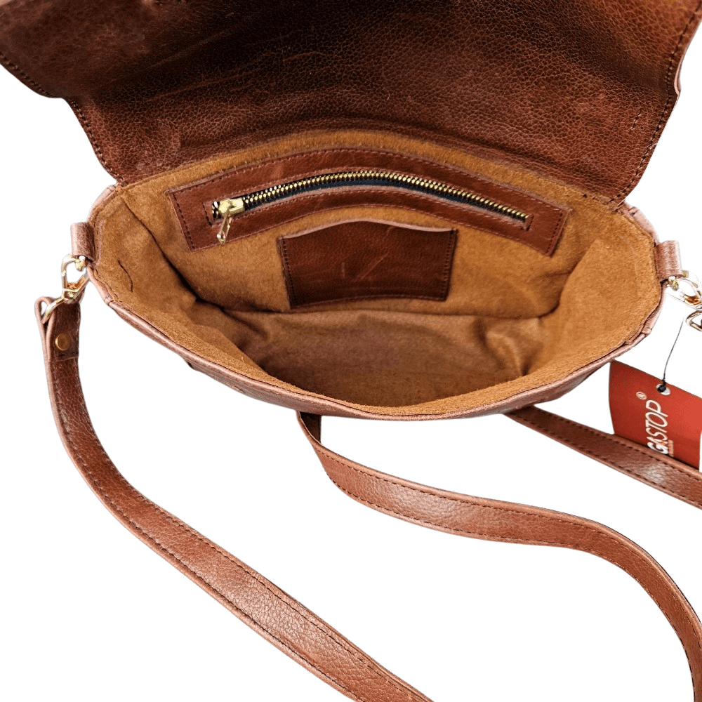 GAC STOP Women's 100% Full Grain Leather Crossbody Purse Handbag for Women Brown GS-C001BR-24