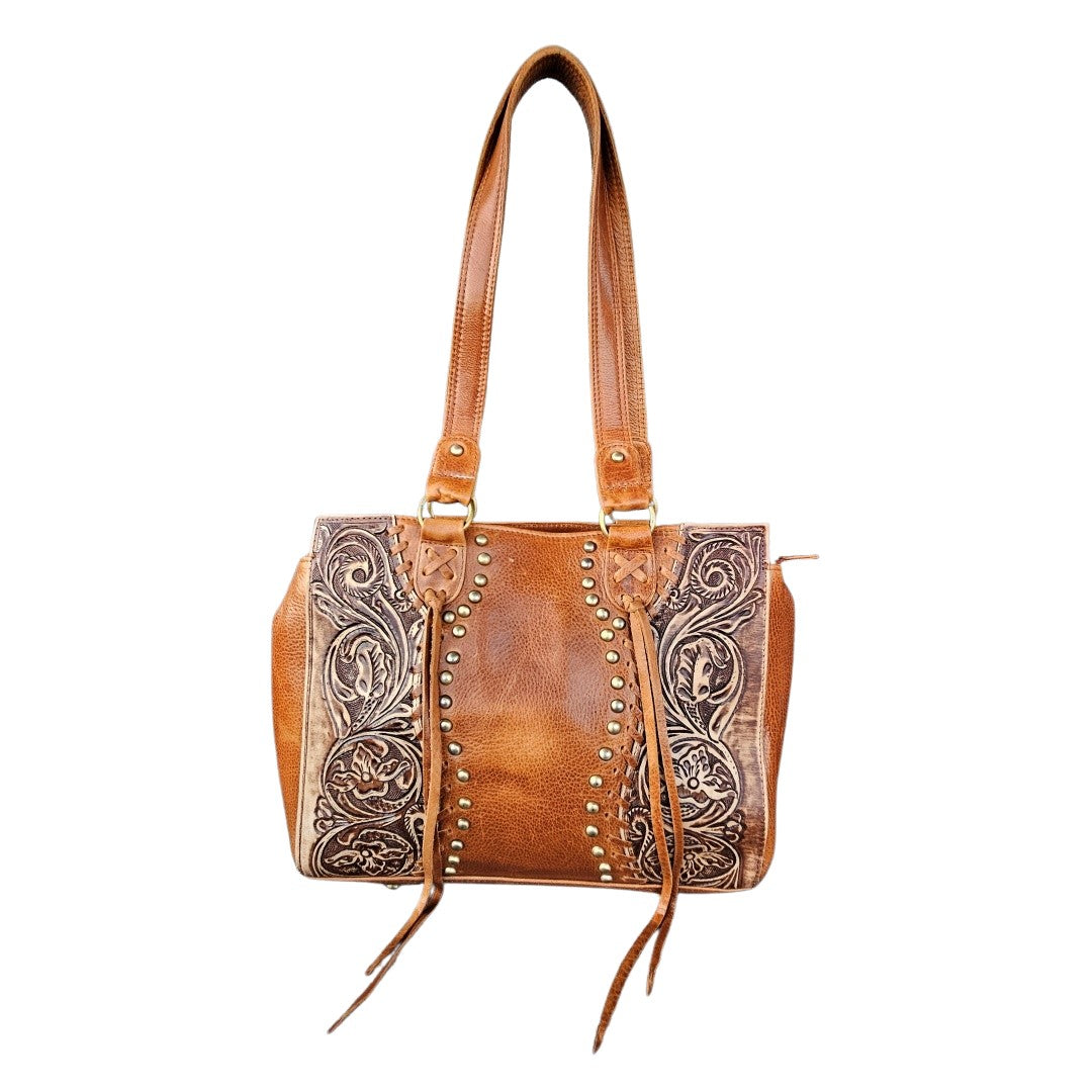 Lacing and Floral Tooling Purse Saddle Country Western Handbag Brown GS-S004BR