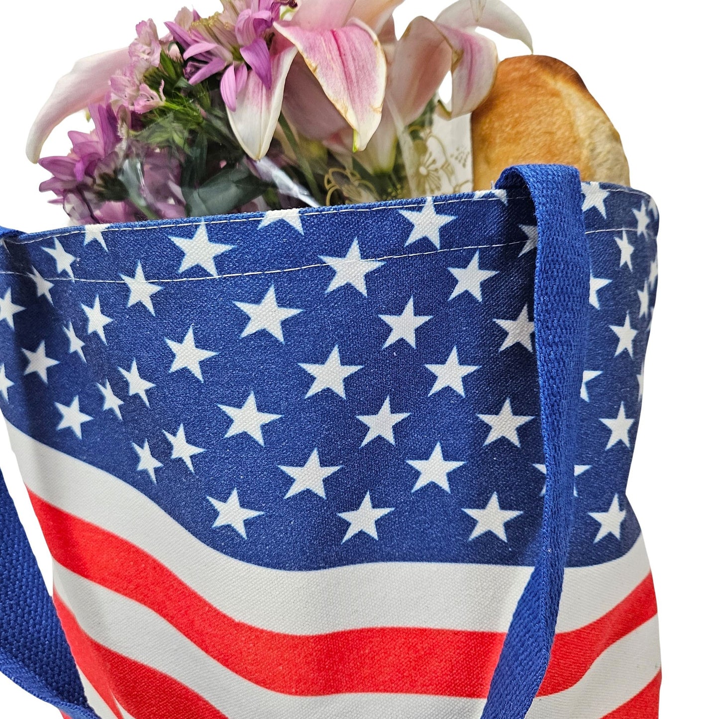 American Flag 100% Cotton Canvas Tote Reusable Shopping Bag