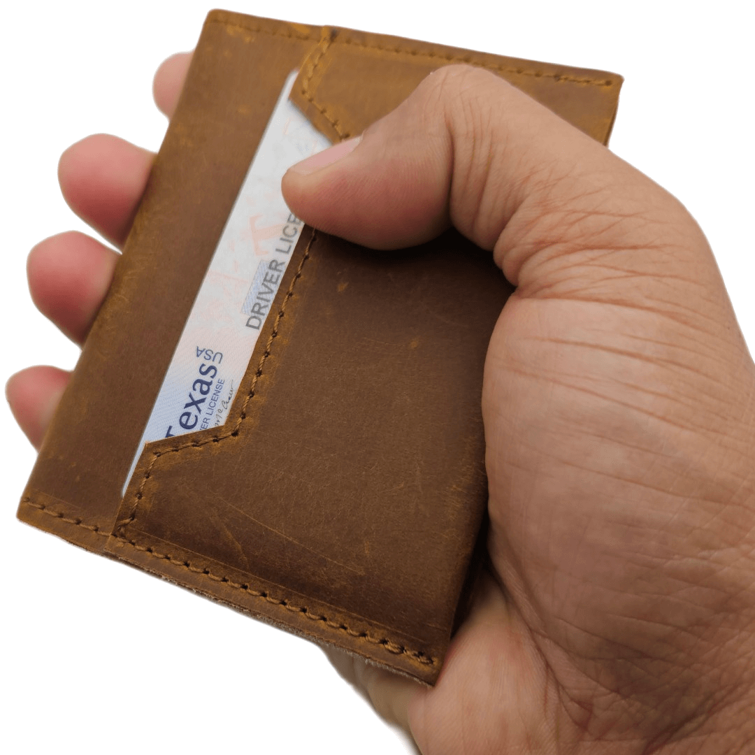 Retro Slim Card Wallet Minimalist Premium Full Grain Leather Men's Wallet Brown GS-W001BBR-6