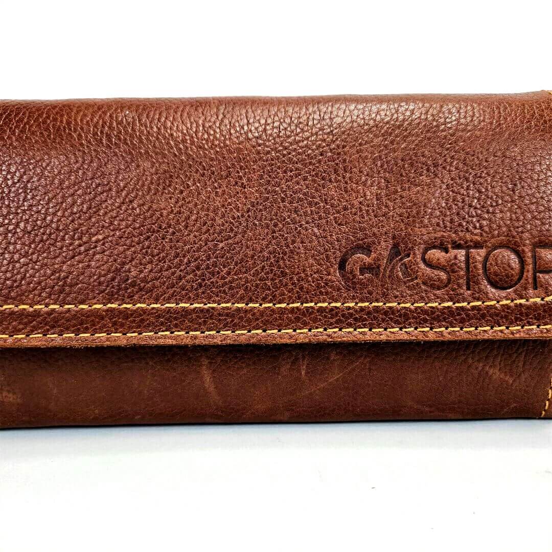 GAC STOP 100% Full Grain Leather Women's Tri-fold Wallet Classic Brown GS-WT002-BR-1