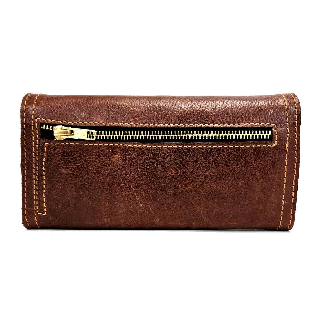 GAC STOP 100% Full Grain Leather Women's Tri-fold Wallet Classic Brown GS-WT002-BR-4