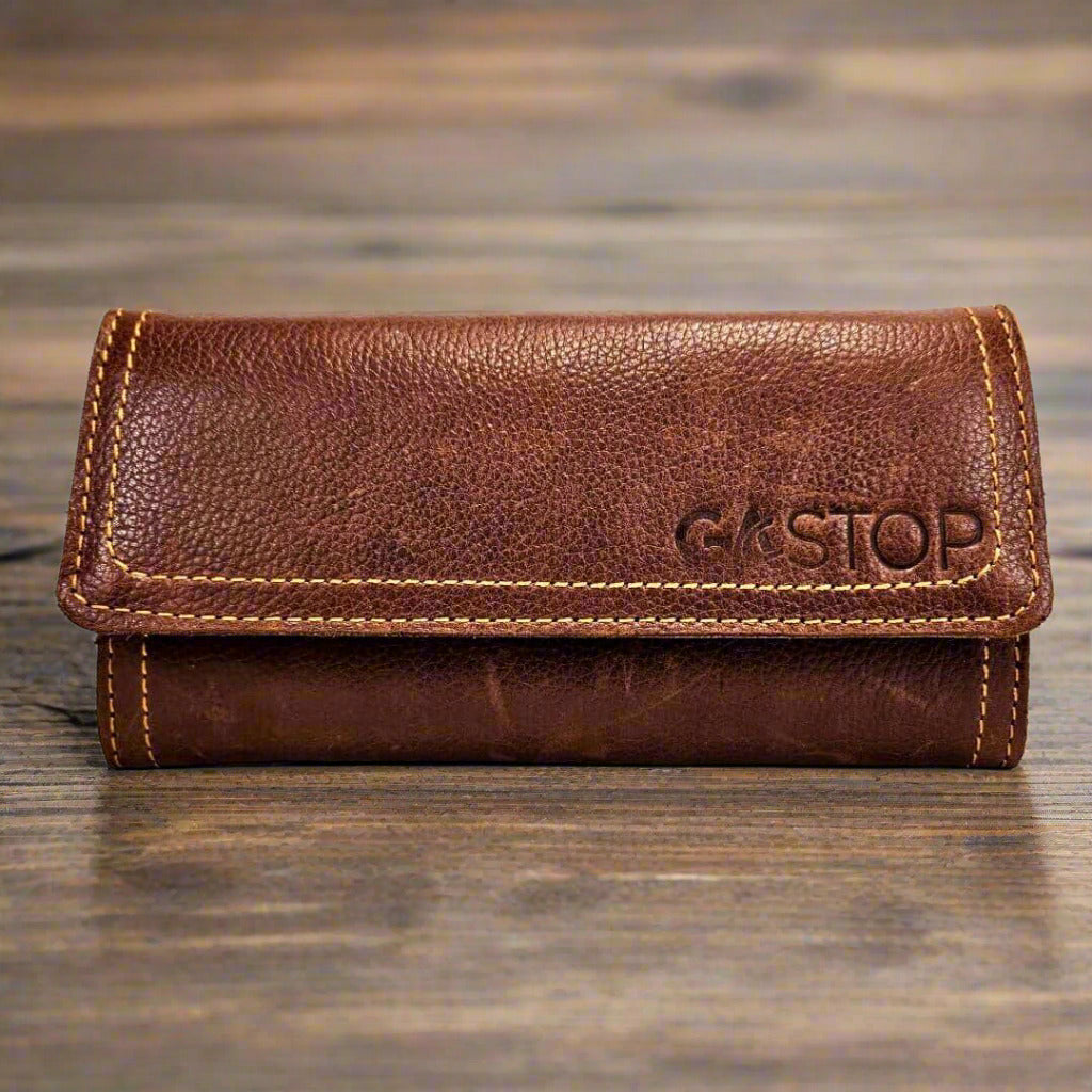 GAC STOP 100% Full Grain Leather Women's Tri-fold Wallet Classic Brown GS-WT002-BR