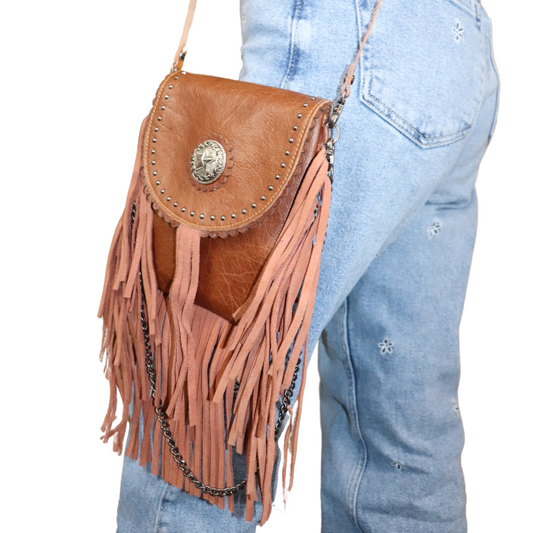 Genuine Leather Fringe Western Cowgirl Crossbody Bag