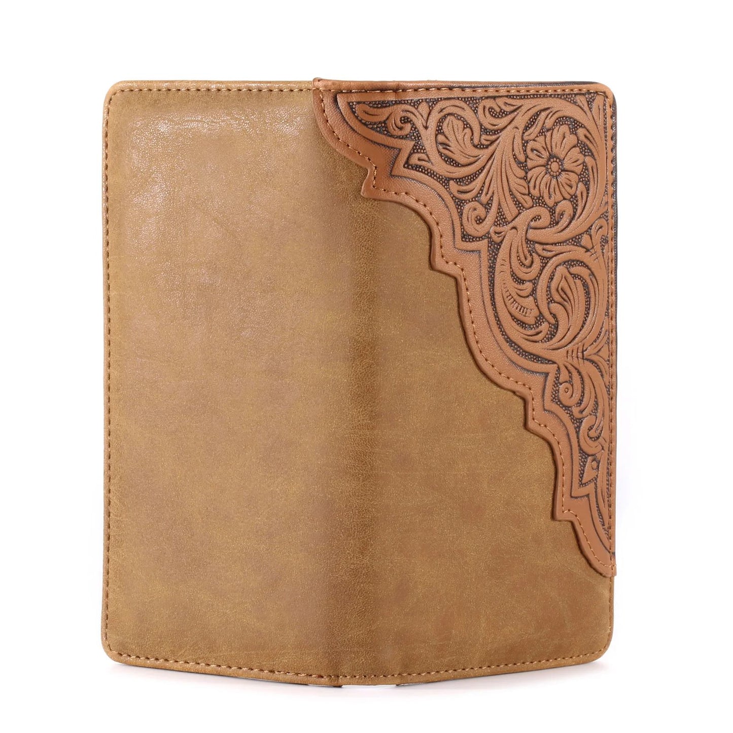 Embossed Floral Men's Bifold Long Faux Leather Wallet Brown MW-613BR-2