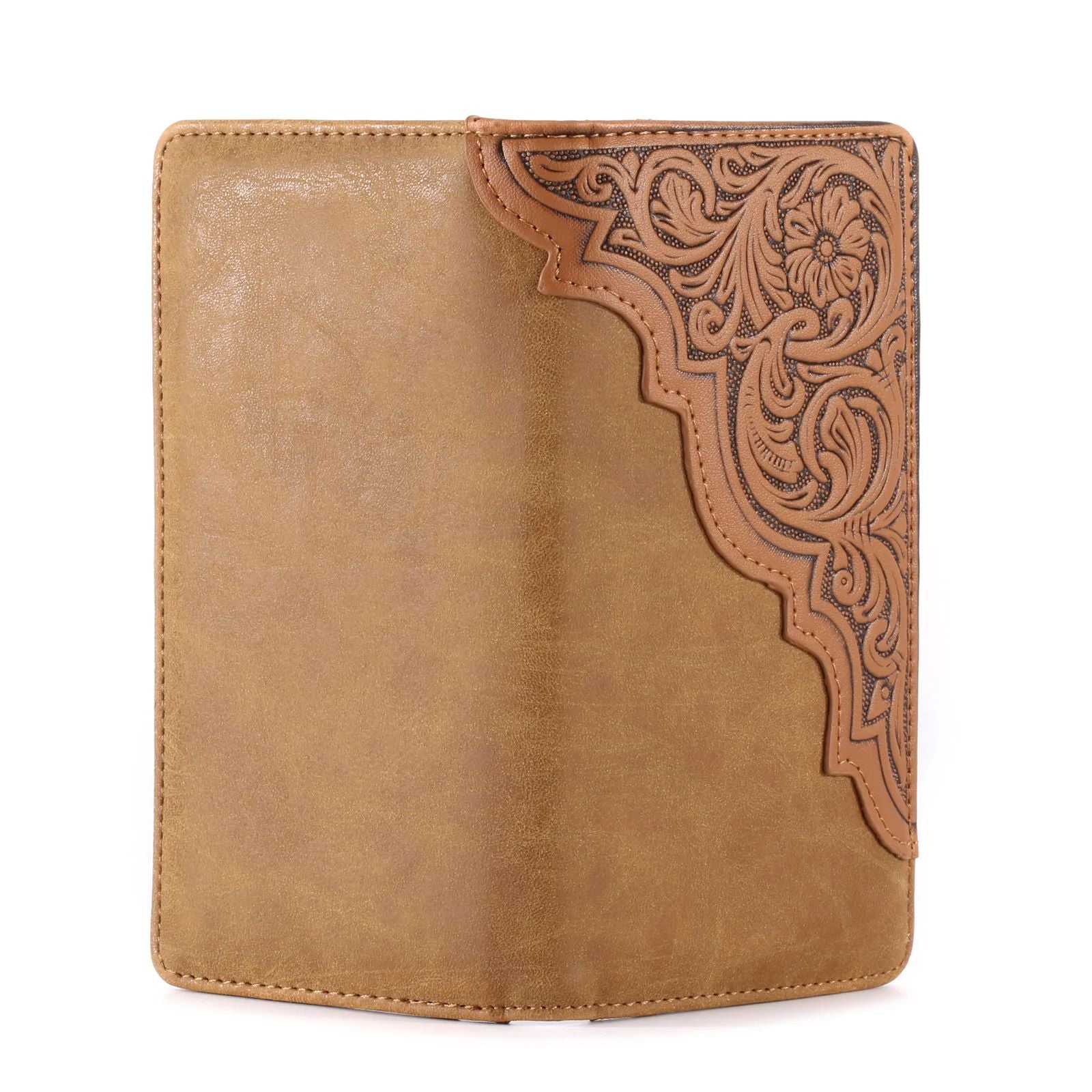 Embossed Floral Men's Bifold Long Faux Leather Wallet Brown MW-613BR-2
