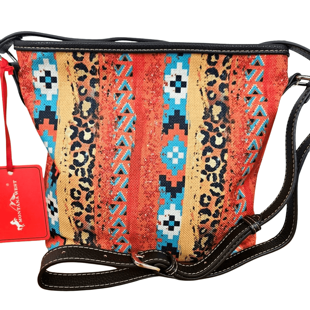 Montana West Aztec Print Canvas Crossbody Bag Western Cowgirl Vegan Purse MW1233-8360RD-2