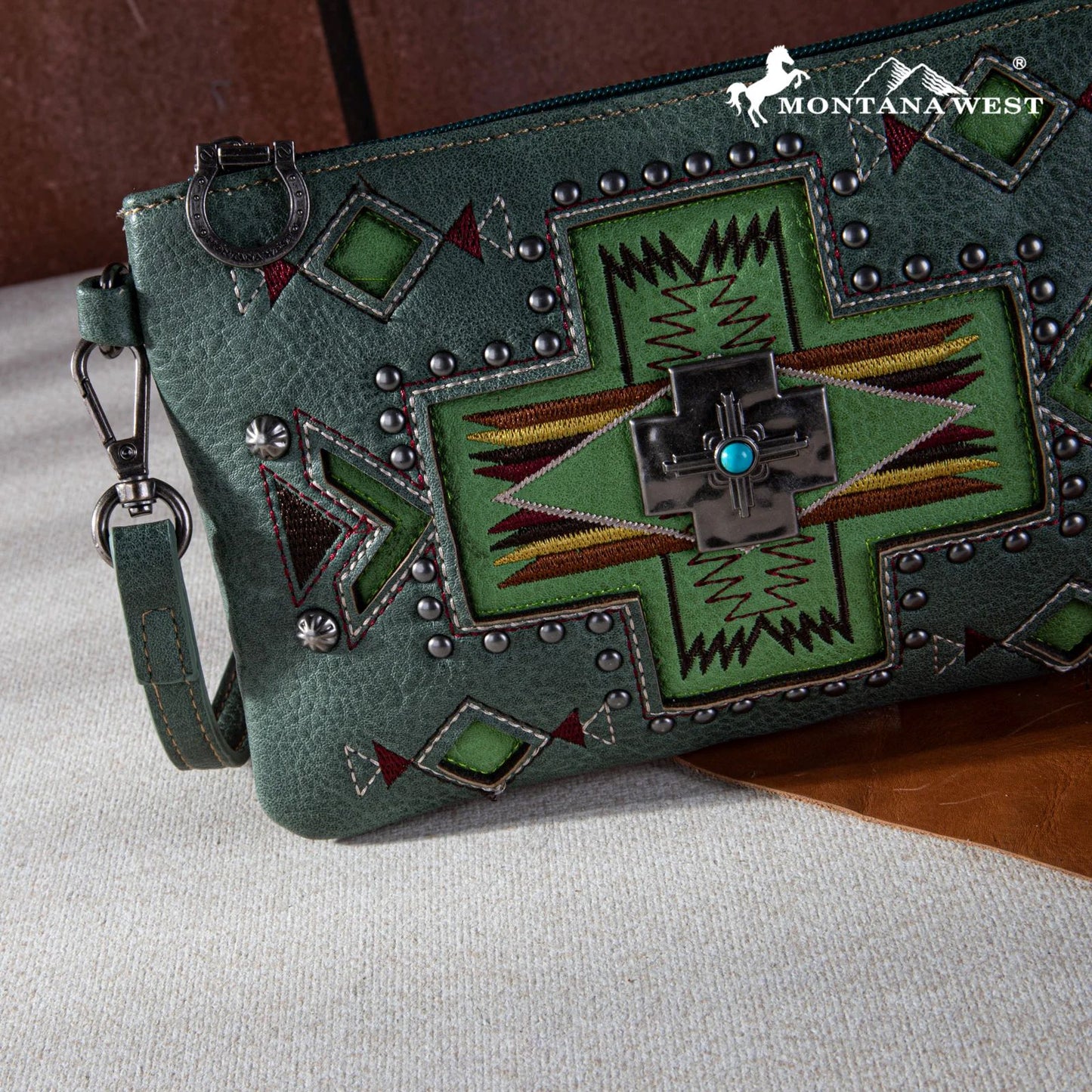 Montana West Concho Collection Crossbody/Wristlet Green MW1261-181GN-4