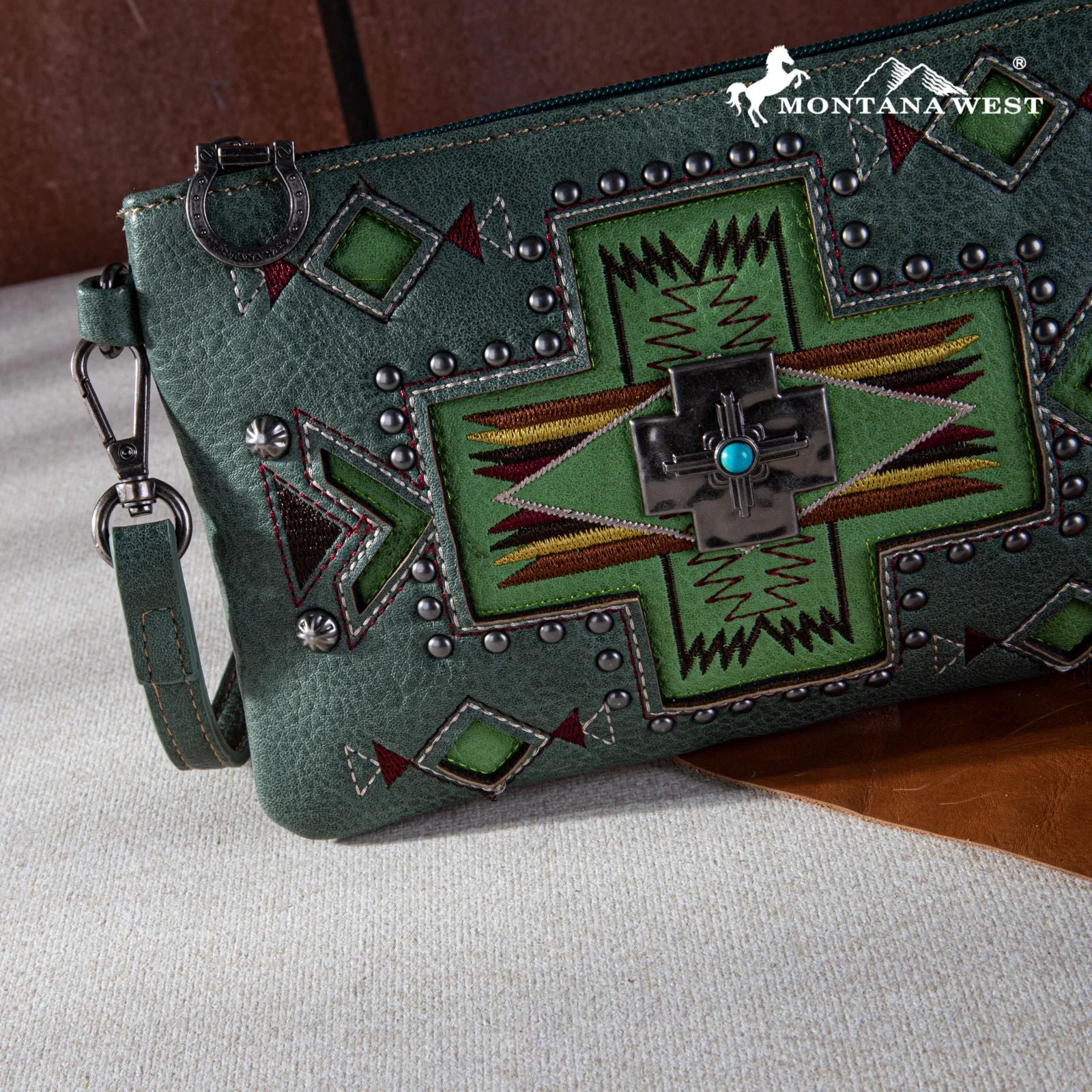 Montana West Concho Collection Crossbody/Wristlet Green MW1261-181GN-4