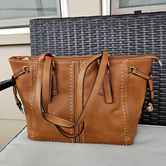Montana West Studded Lacing Tote Bag Western Style Handbag Brown MWC-1002BR