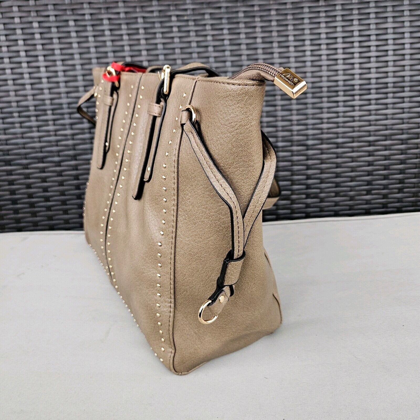 Montana West Studded Lacing Tote Bag Western Style Handbag Khaki MWC-1002KH3
