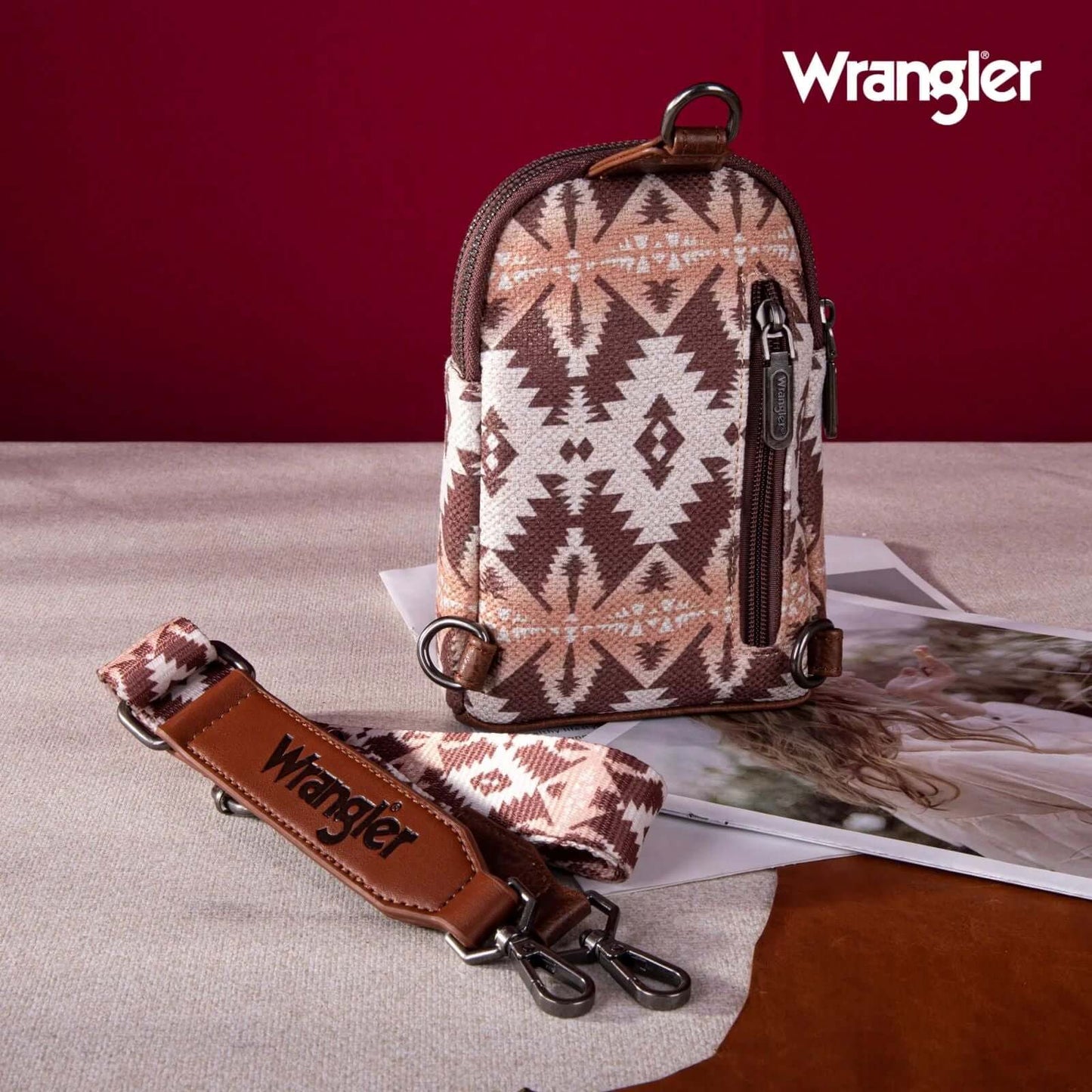 Wrangler-sling-crossbody-bag-aztec-print-light-coffee-back-view