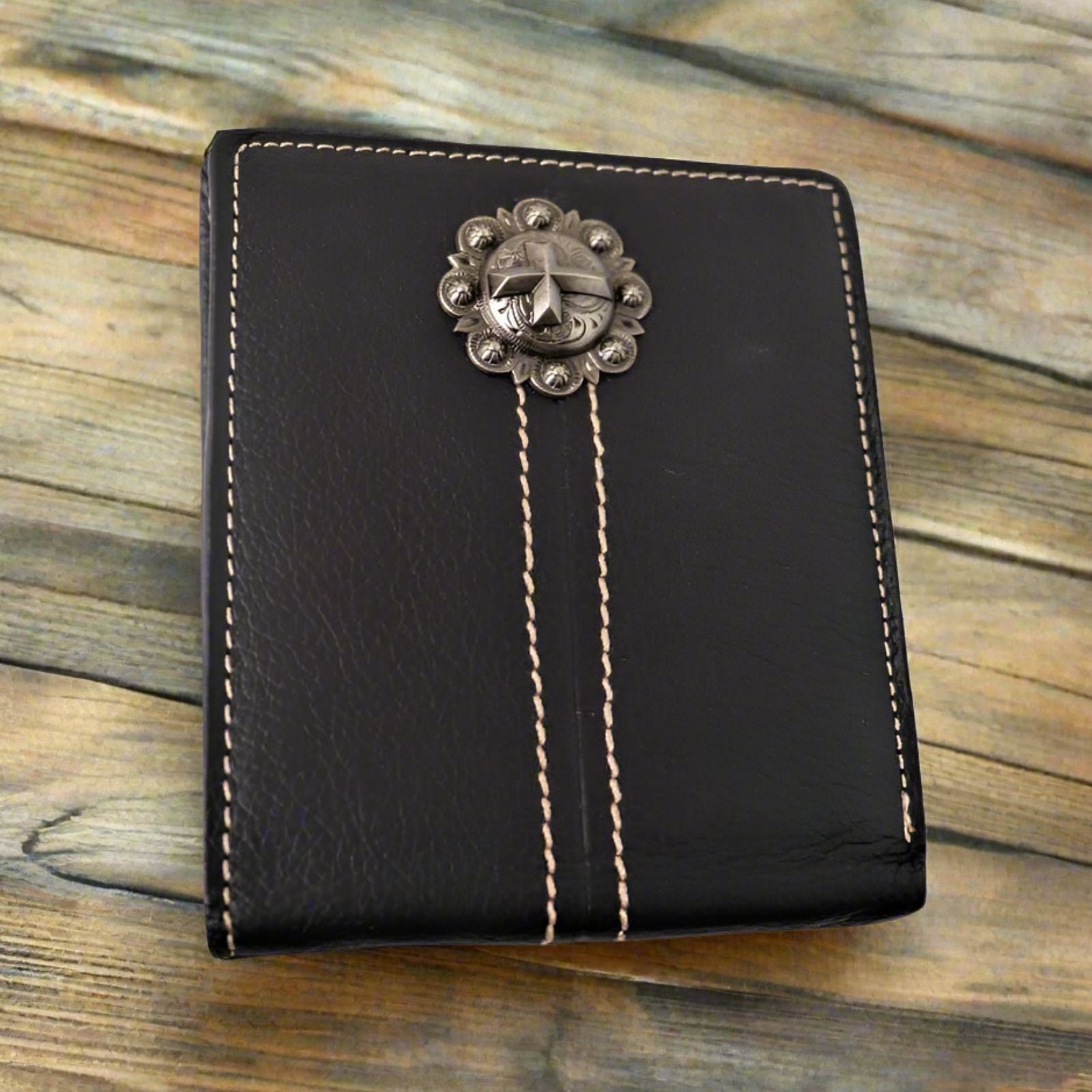 Montana West Men's Country Western Spiritual Cross Bi-fold Wallet Black MWS-W025BK
