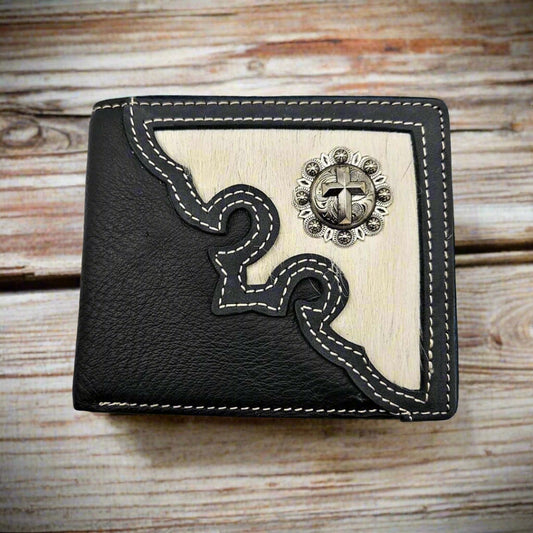 Montana West Hair on Hide Leather Cowboy Bi-fold Wallet MWS-W026-BK