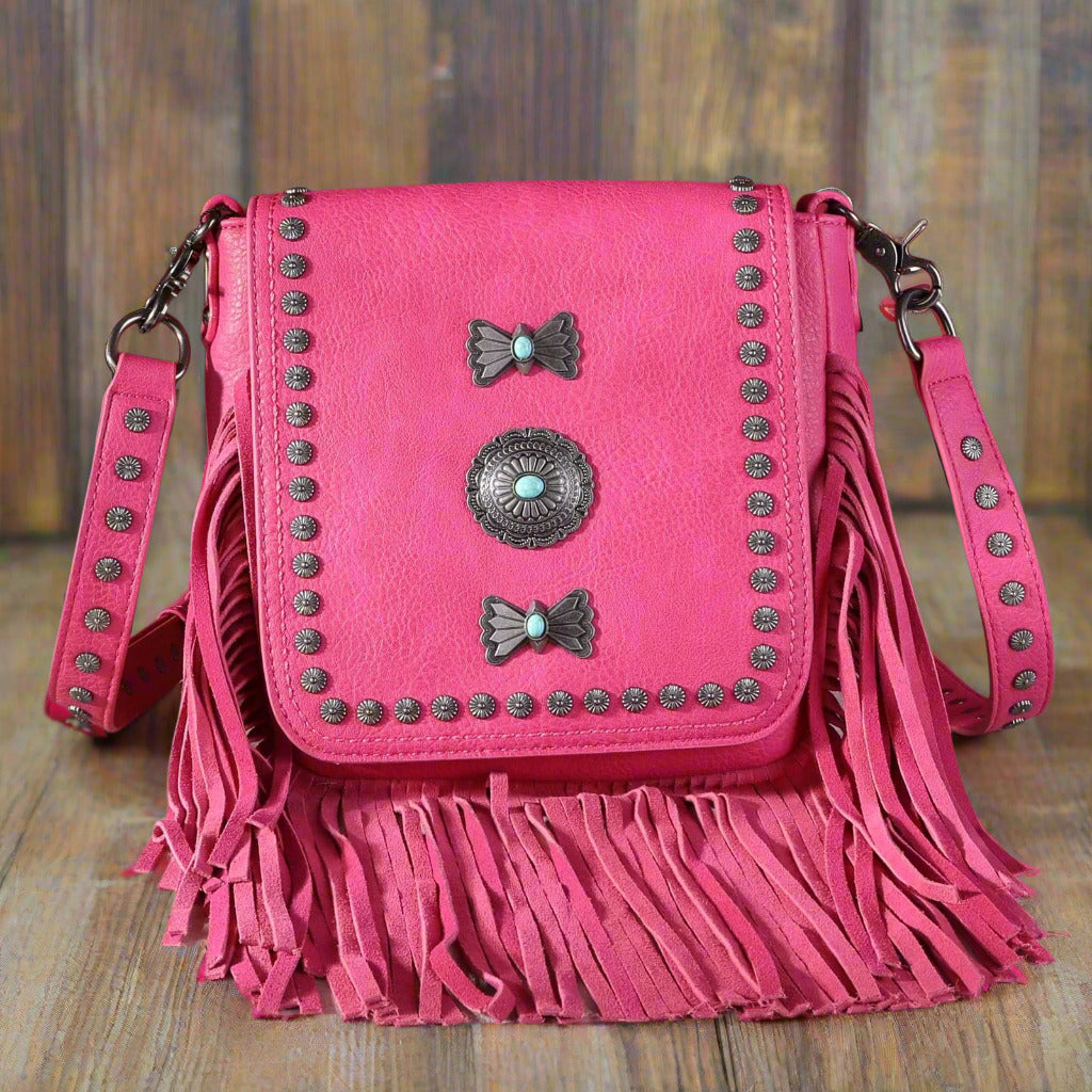 Montana West Fringe Mariposa Concho Collection Crossbody Hot Pink MW1270-8360HPK