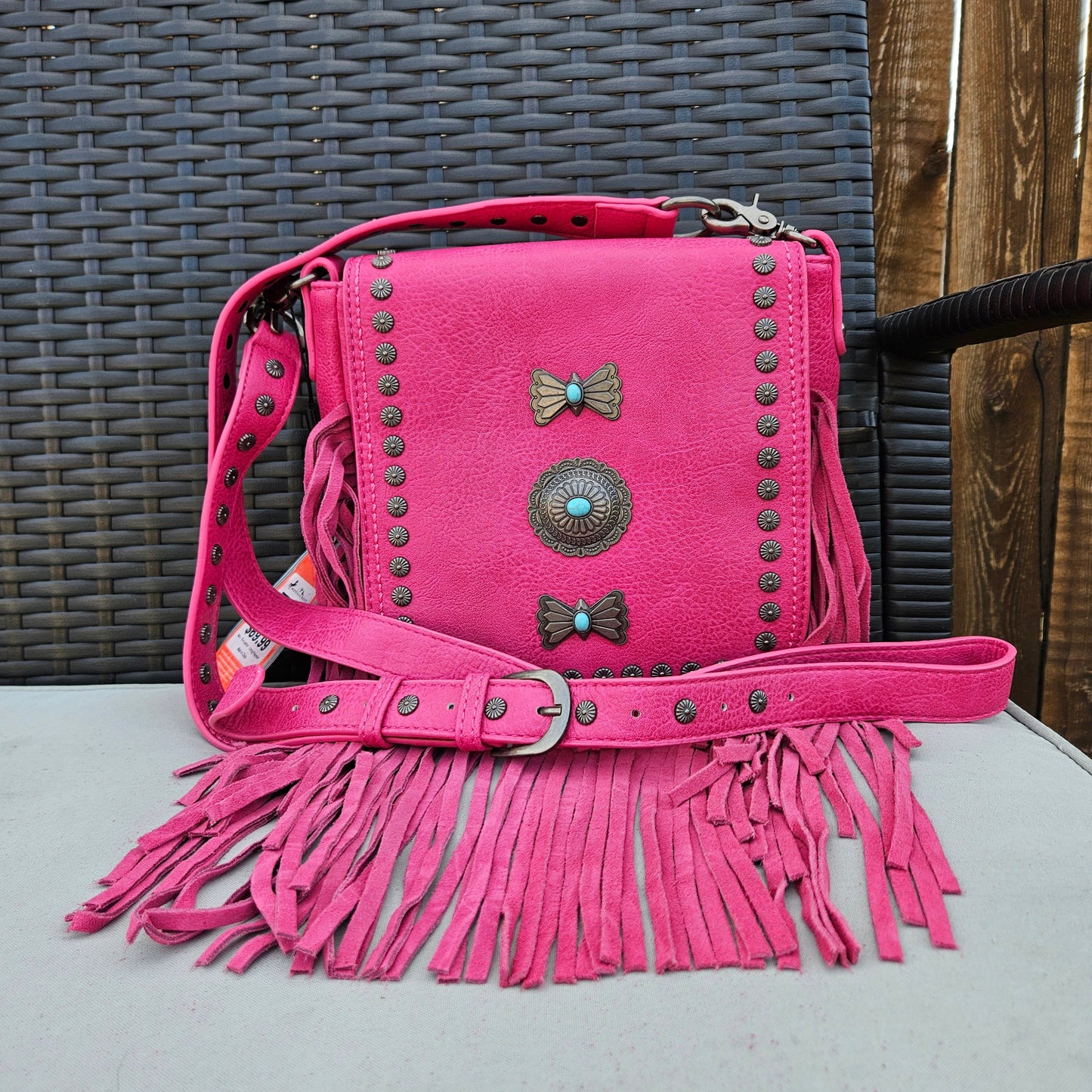 Montana West Fringe Mariposa Concho Collection Crossbody Hot Pink MW1270-8360HPK1