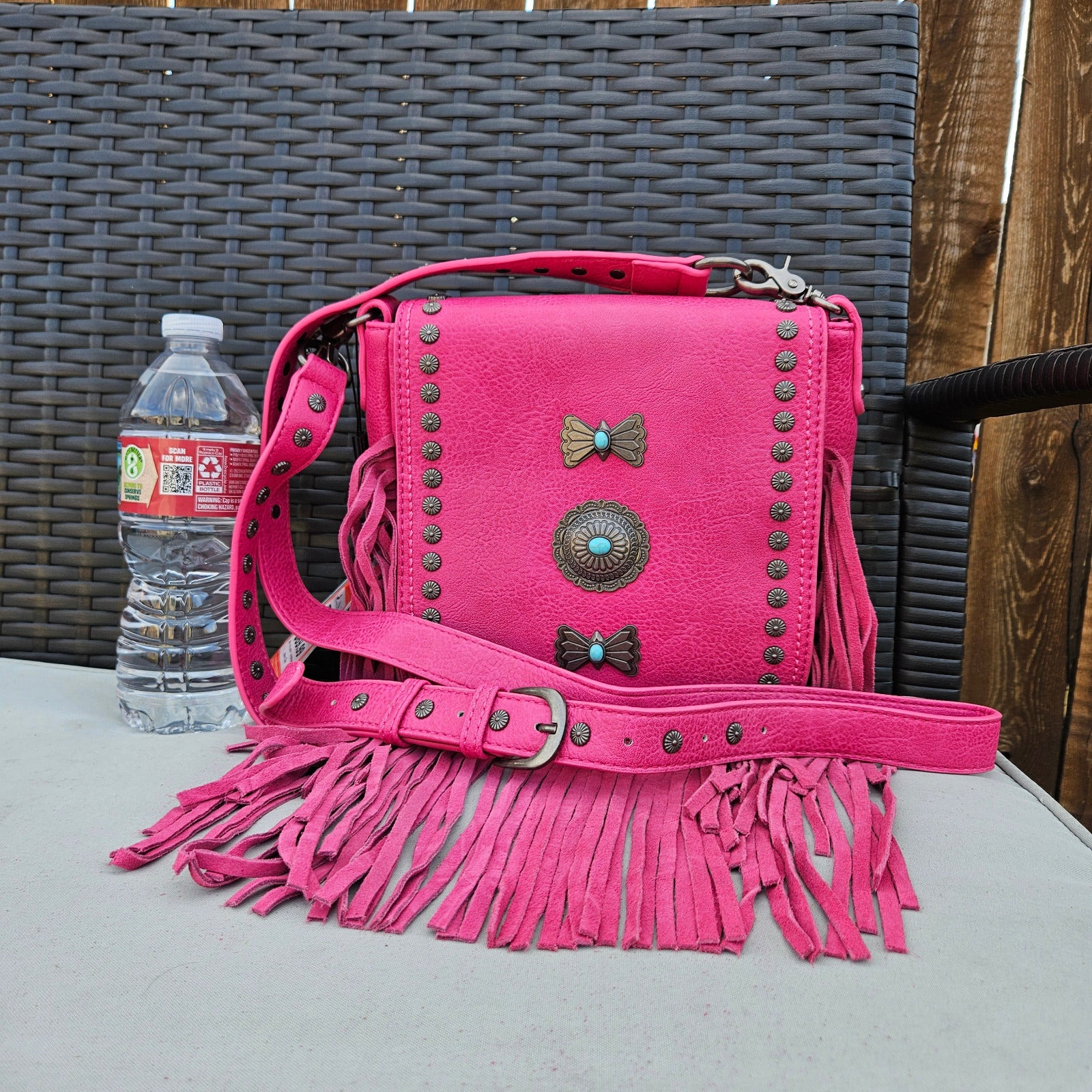 Montana West Fringe Mariposa Concho Collection Crossbody Hot Pink MW1270-8360HPK3