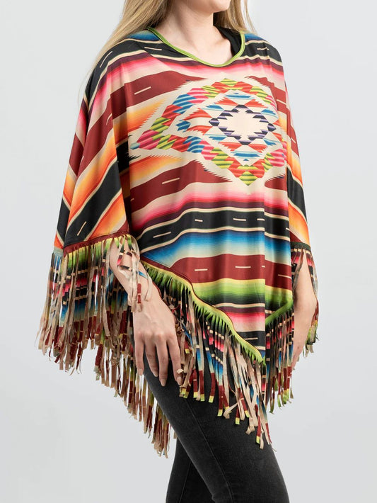 American Bling Serape Fringe Poncho Multi Color PCH-1692MULTI-1