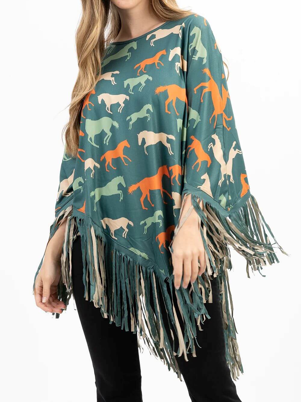 Montana-West-American-Bling-Horse-Collection-Fringe-Poncho-Turquoise-PCH-1708-1